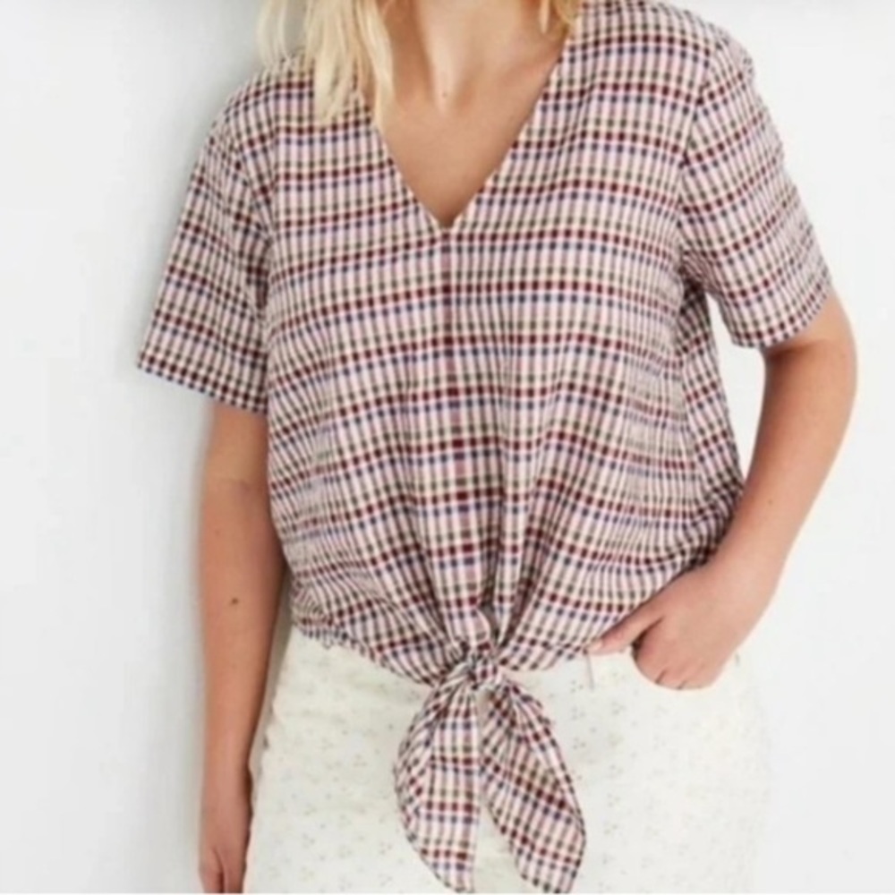NWT Madewell Tie-Front Top Rainbow Gingham XS